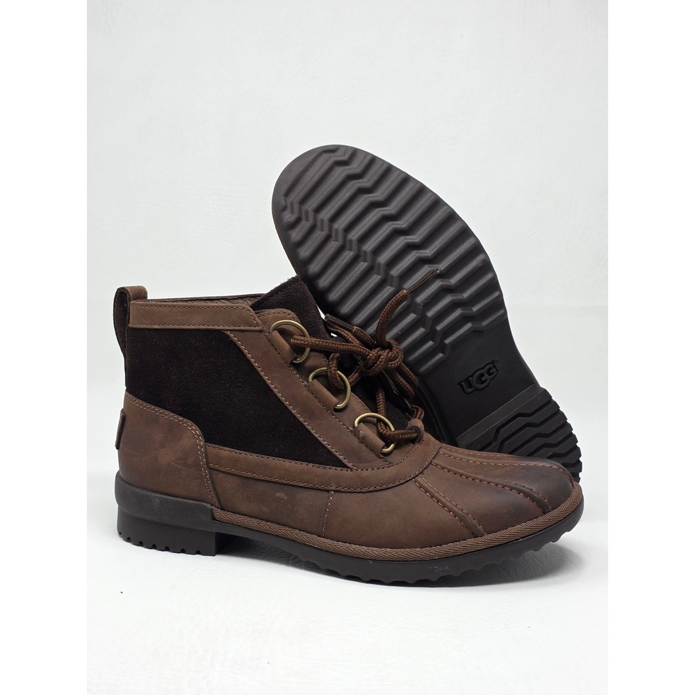 UGG Cecile Waterproof Duck Boots Stout Brown Leather Lace Up 1095156 Womens Sz 7